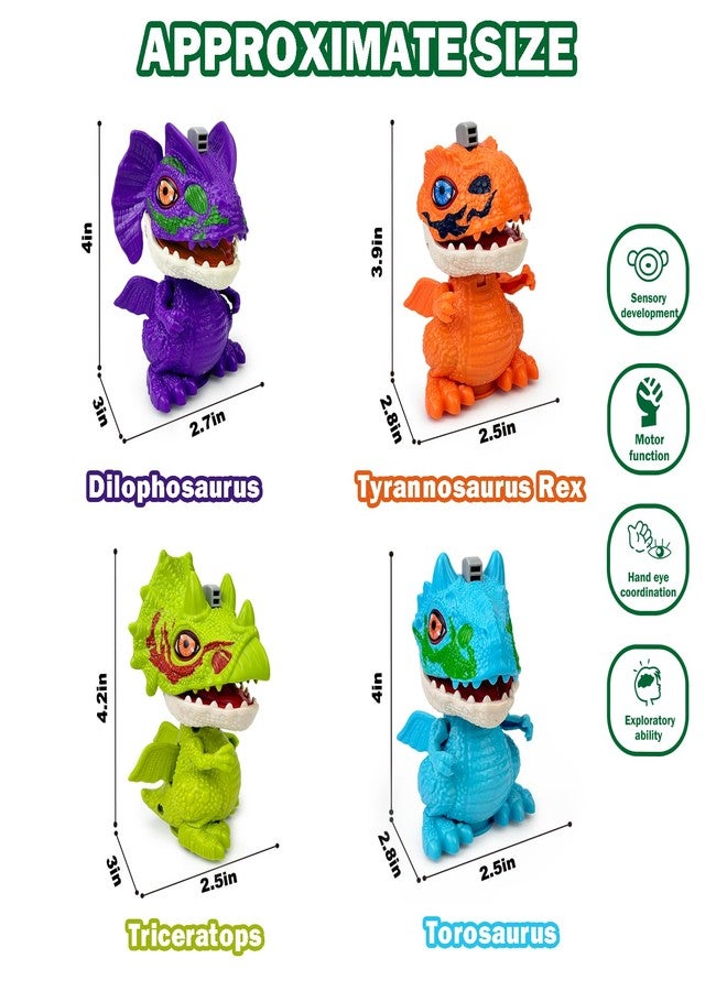 Leetous Dinosaur Toys Gifts for 3 5 6 7 8 Years Old Toddler Boys Girls, 4 Pack Christmas Wind up Spin & Flap Toys Stocking Stuffers, Xmas Birthday Hands-on Educational Fine Motor Skills & STEM for Kids Age 3+ - Image 2